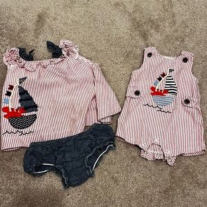 Adorable Mudpie matching set, sailboat crab , boy (0-3) and girl(12-18)